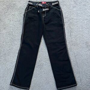 DICKIES BLACK RELAXED FIT CARPENTER PANTS - WITH LOGO BELT - EUC - JUNIOR 7 / 28
